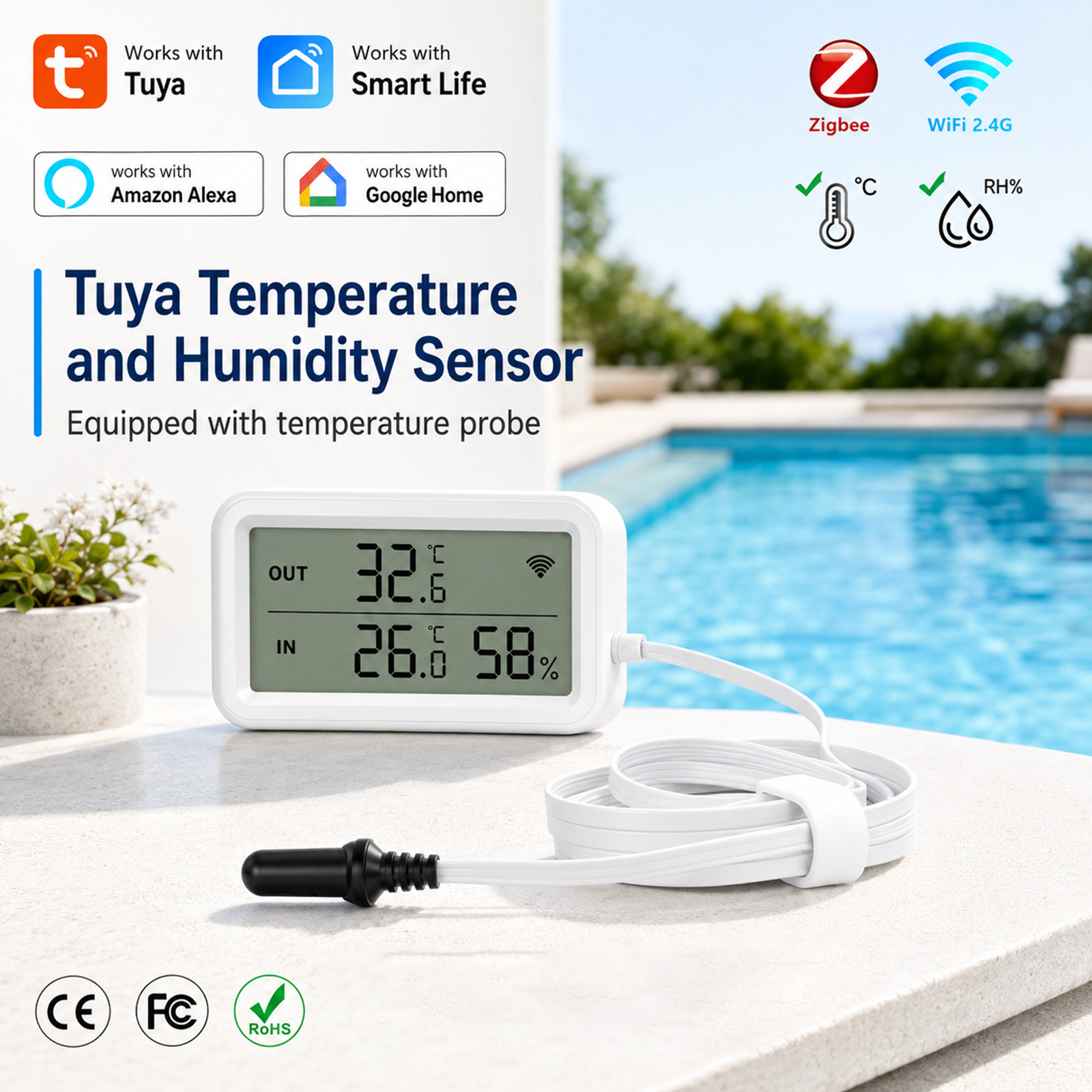 Aquarium Thermometer - Externer Wasserdichter Temperatur- und Feuchtigkeitssensor Tuya