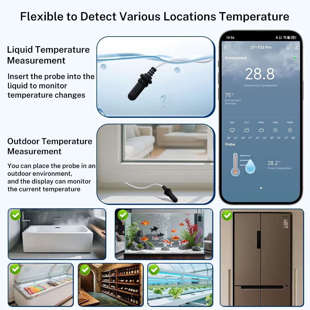 Aquarium Thermometer - Externer Temperatur- und Feuchtigkeitssensor mit Tuya